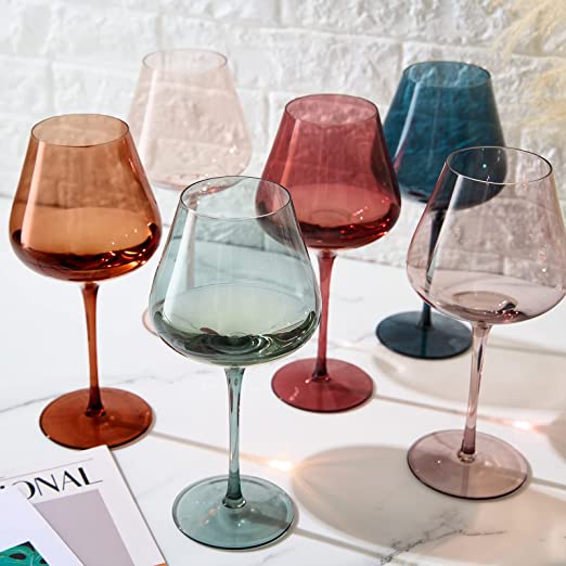 Colored Crystal Wine Glass Set of 6 - Elegant Italian Style Drinkware