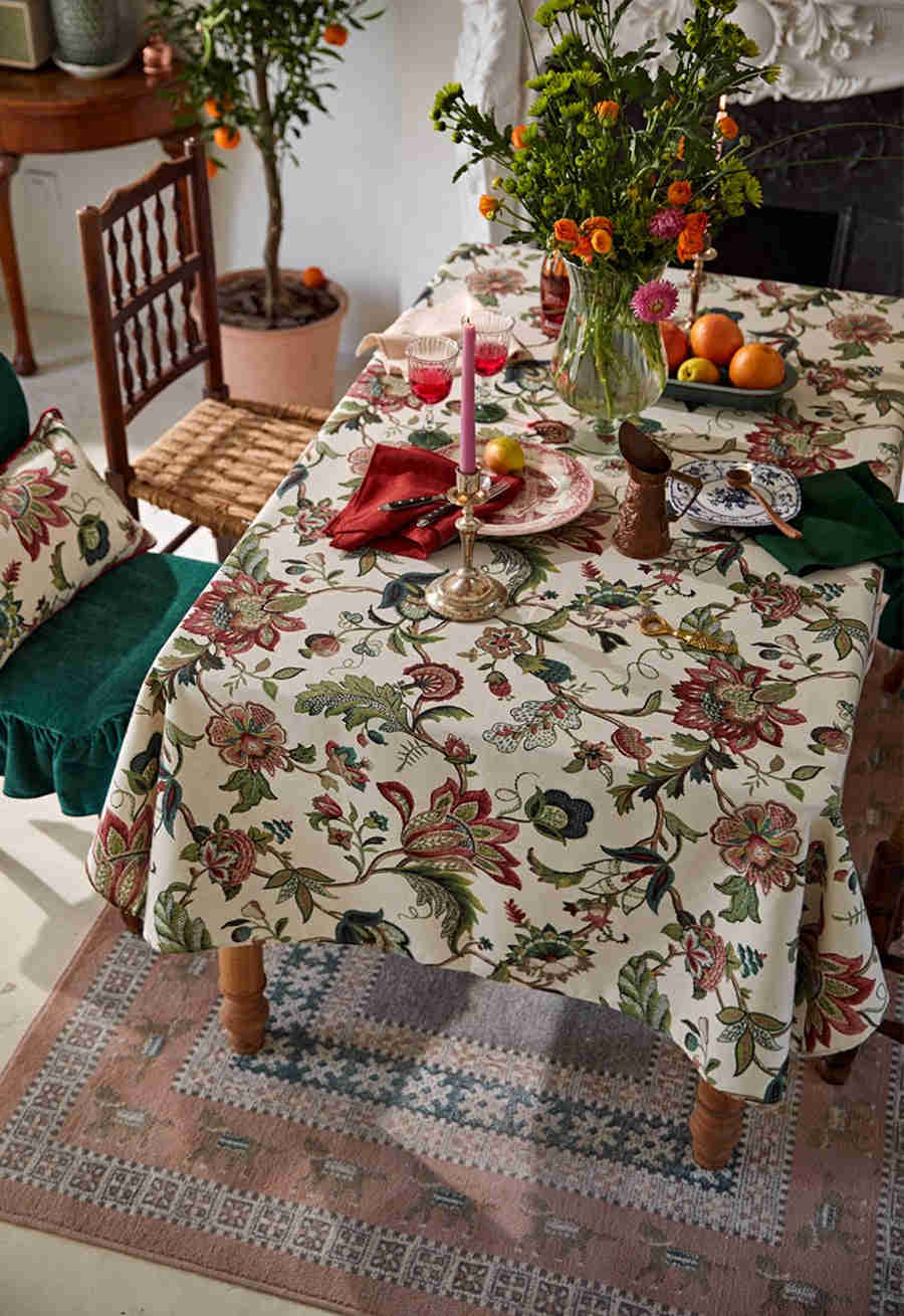 Rustic Garden Floral Tablecloth for Round and Rectangular Tables