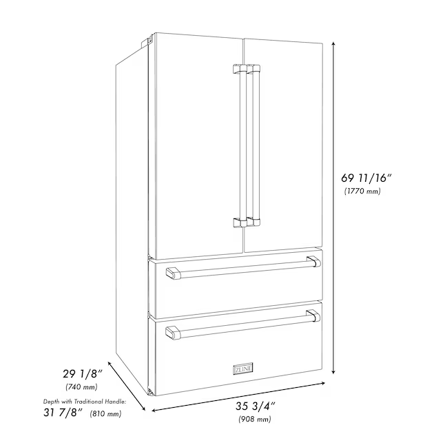 ZLINE 36 Autograph Edition 22.5 cu. ft French Door Refrigerator with Ice Maker