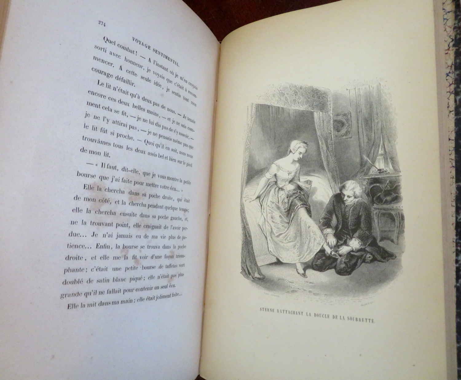 Sentimental Voyage by Laurence Sterne - 1850s French Illustrated Leather Book