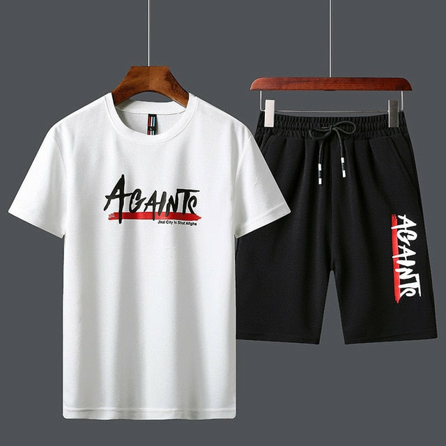Men's Sportswear Tracksuit Two Piece Set - T-Shirt and Shorts for Running and Jogging