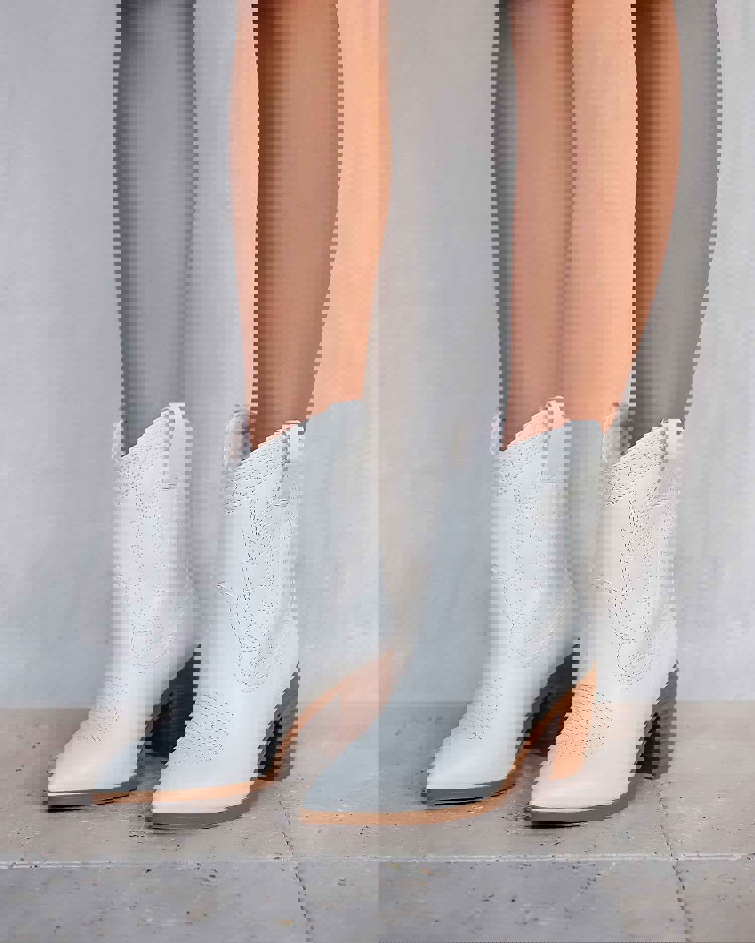 Nayli White Western Ankle Boots