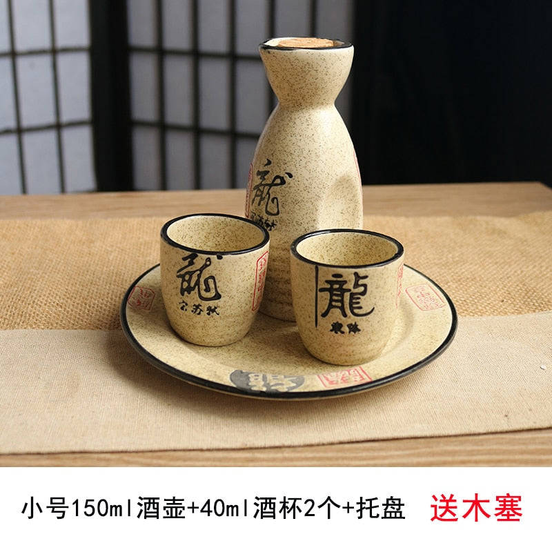 Vintage Ceramic Sake Set - Japanese Style Wine Pot & Cup Separator