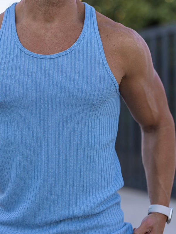 Knitted Vertical Stripes Fitness Sports Slim Vest for Men