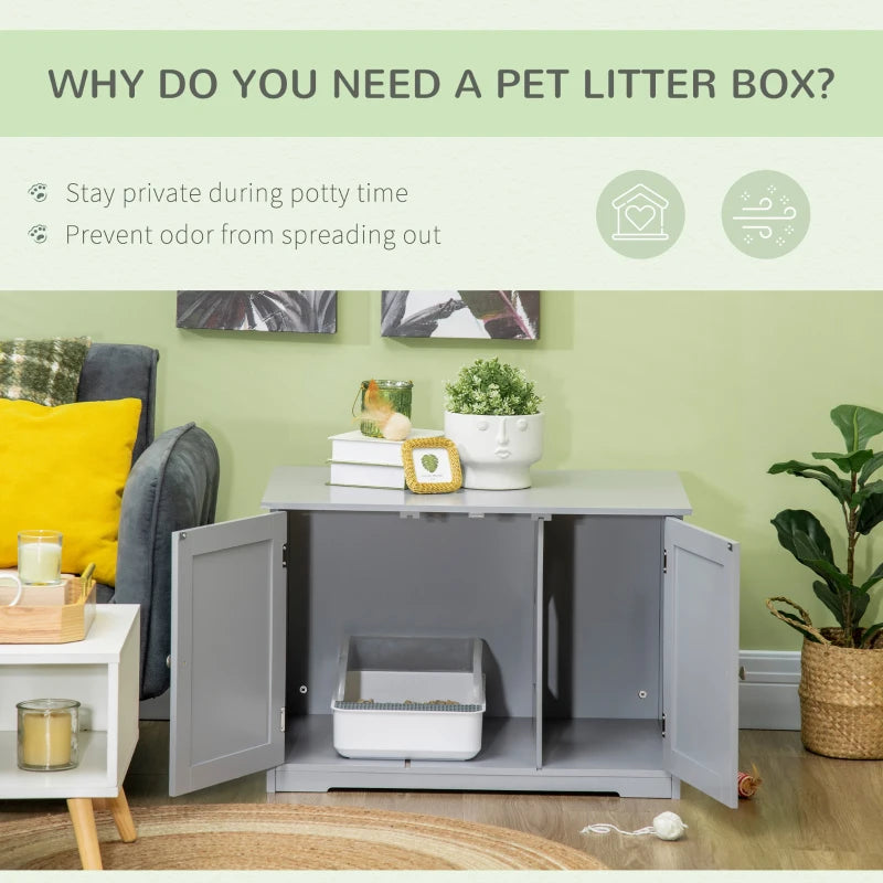 PawHut Adjustable Cat Litter Box Enclosure with Magnetic Doors, Multi-Functional Side Table for Indoor Use