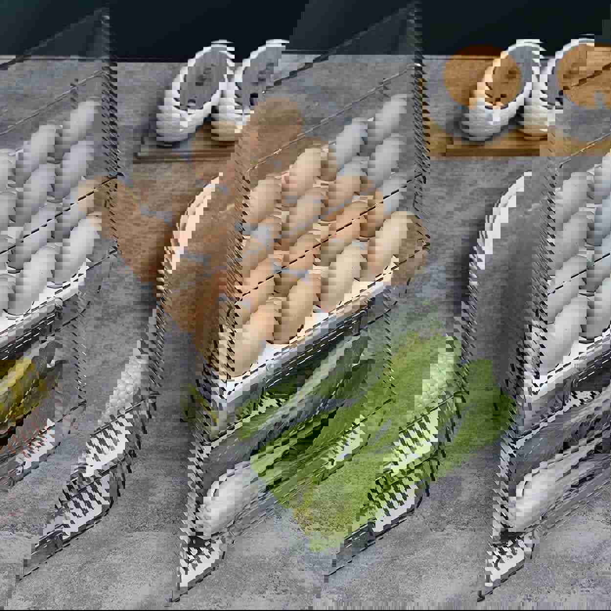 CoopBenPT 32 Grid Egg Holder for Refrigerator - Double Layer Egg Basket with Lids, Multifunctional Food Organizer