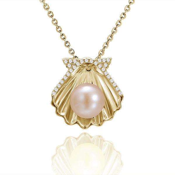 Pearl Oyster Shell Pendant - 925 Sterling Silver with Pearl & Topaz