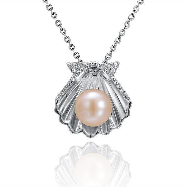 Pearl Oyster Shell Pendant - 925 Sterling Silver with Pearl & Topaz