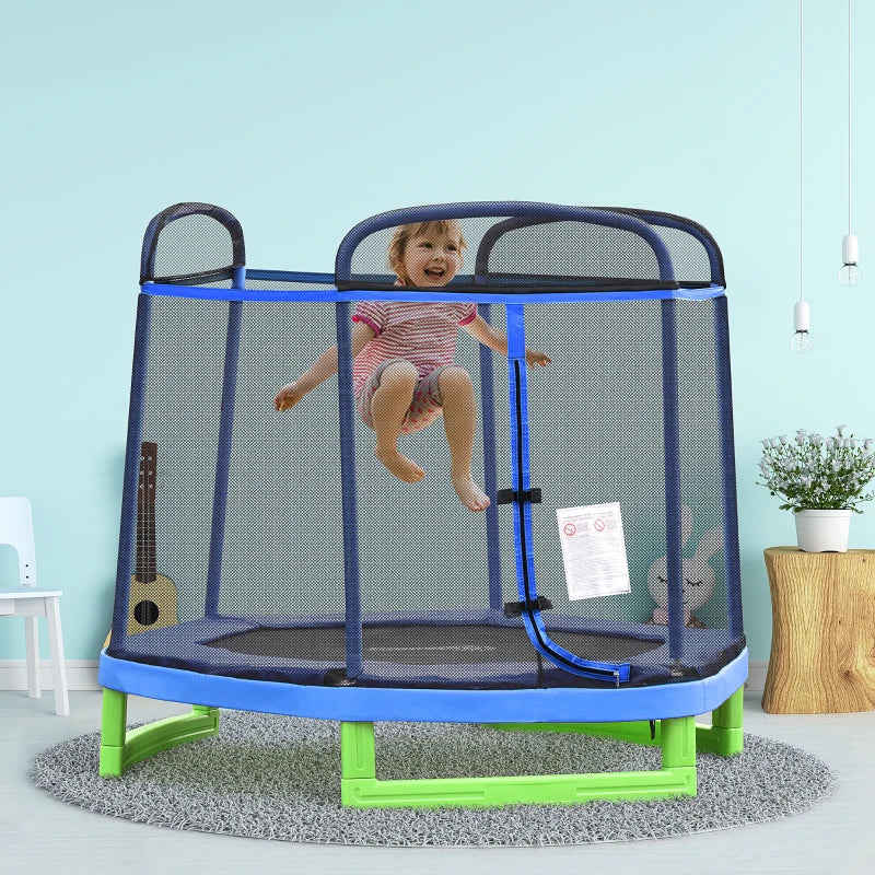 Outsunny 7FT Kids Trampoline with Safety Net Enclosure for Indoor/Outdoor Fun