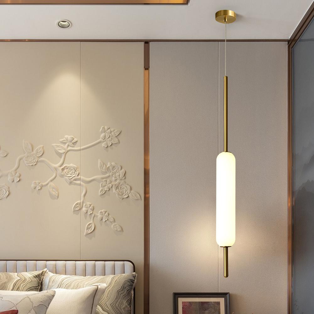 White Pendant Light Fixture LED Single Hanging Light Brass Finish