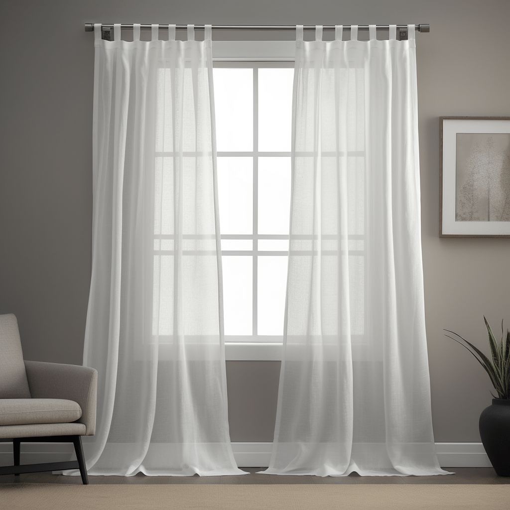 White Linen Sheer Curtain With Tabs Top - Unlined Sheer Curtain Panel
