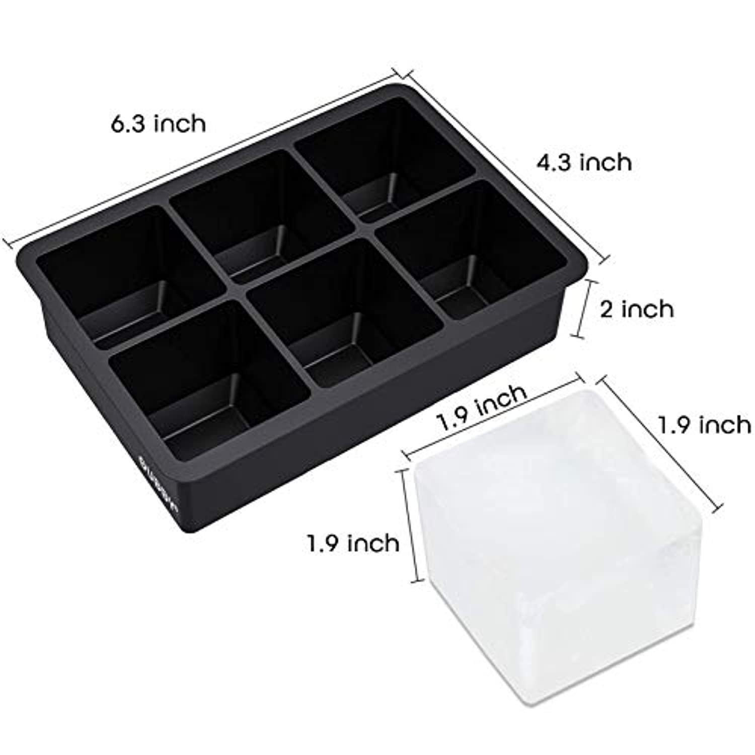 Ouddy 2 Pack Silicone Ice Cube Tray with Lid - 6 Large Cavities for 12 Ice Cubes, Reusable & Flexible Ice Mold Maker