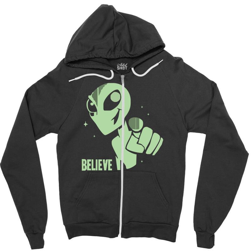Alien Believe Space Sci-Fi UFO Nerd Zipper Hoodie