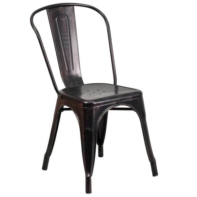 Flash Furniture Chauncey 24" Round Black-Antique Gold Metal Indoor-Outdoor Table Set with 4 Cafe Chairs