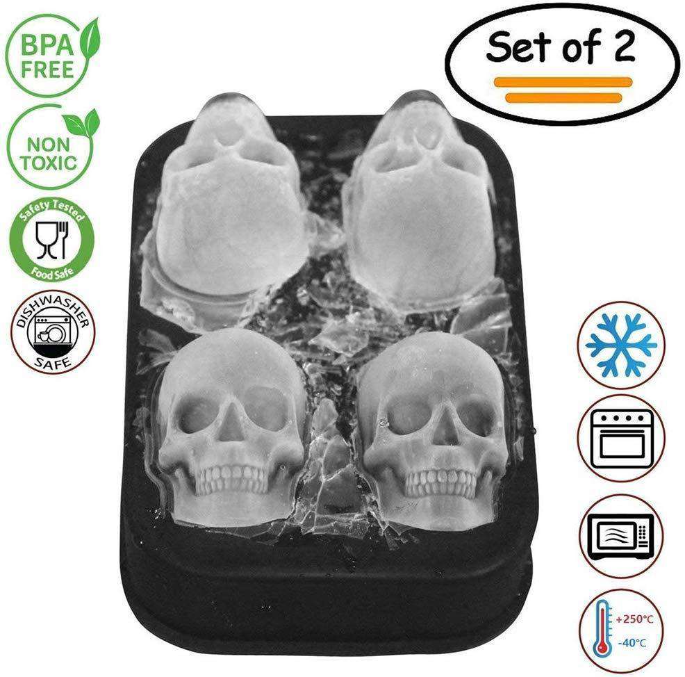 2 Pack 3D Silicone Skull Mold for Ice Cubes, Candy, and Chocolate