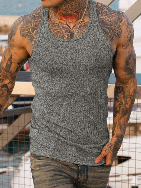 Knitted Vertical Stripes Fitness Sports Slim Vest for Men