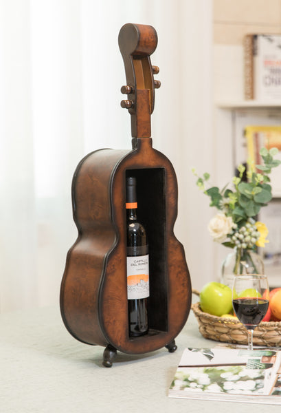 Wooden Violin Shaped Vintage Decorative Single Bottle Wine Holder