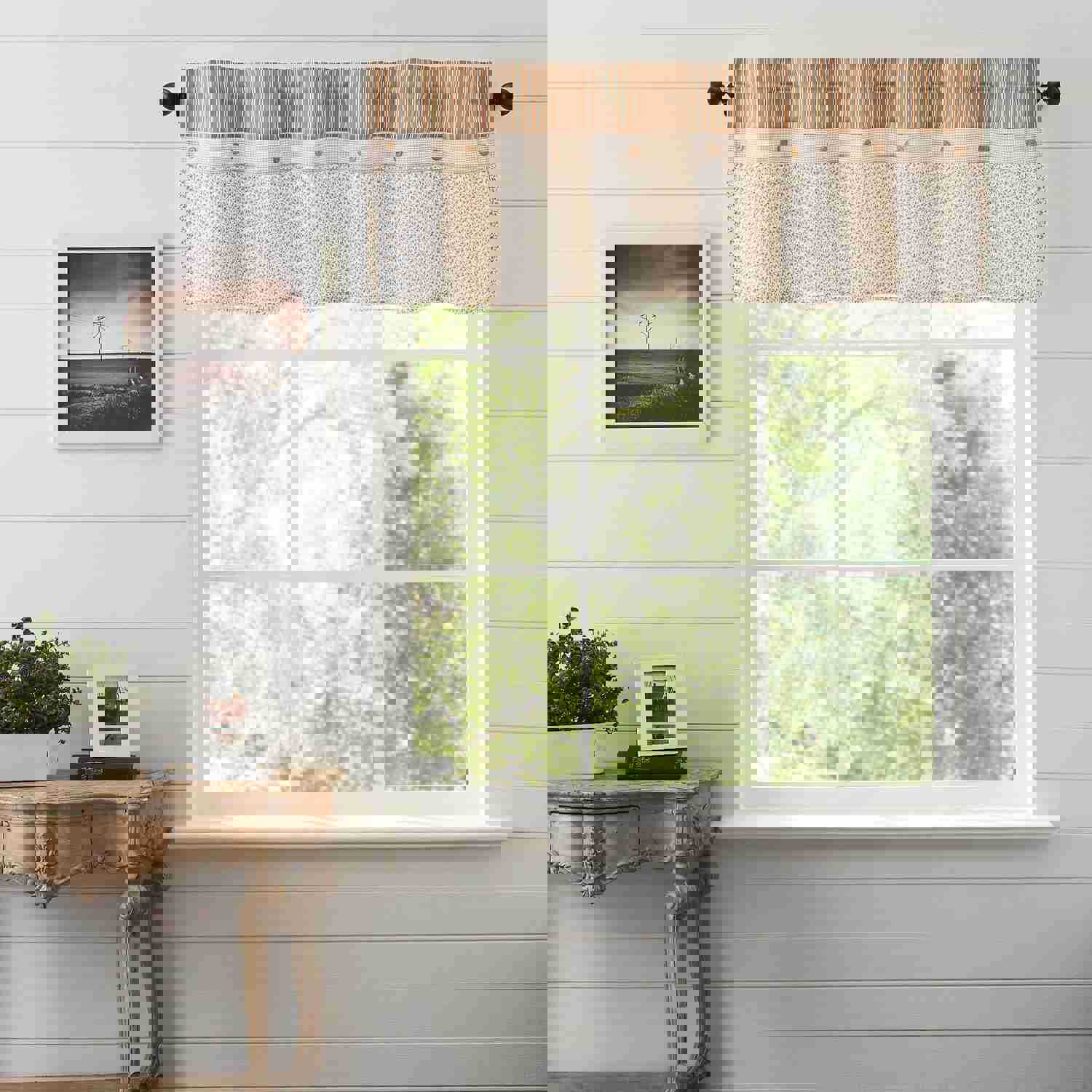 Camilia Ruffled Lined Valance 72 - Cream and Gold Cotton Window Valance