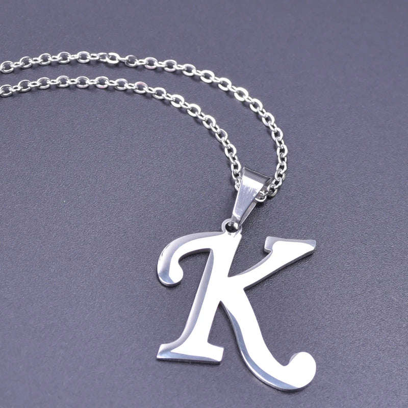 A-Z Initial Letters Pendant Necklace - Stainless Steel Unisex Jewelry Gift