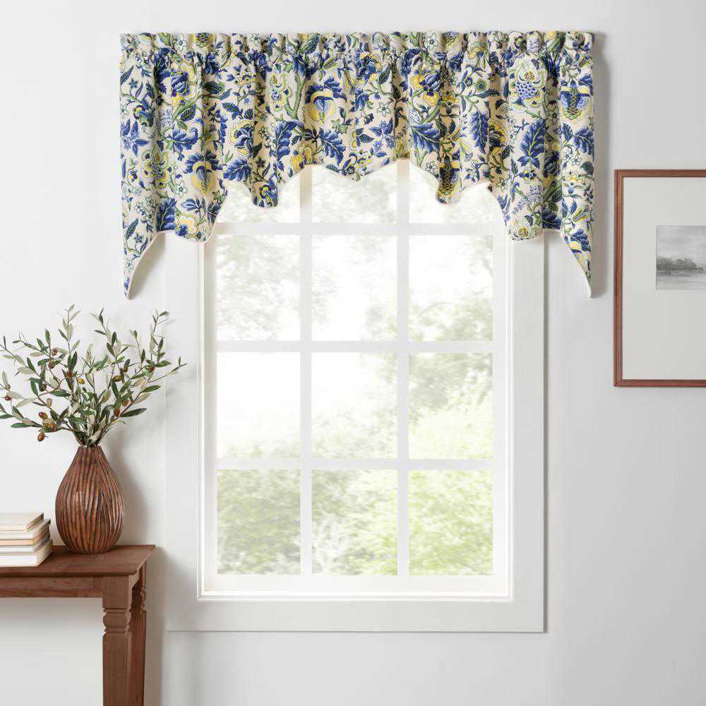 Ellis Curtain Regency Swag Shaped 3 Rod Pocket Valances for Windows 100 x 30 Blue