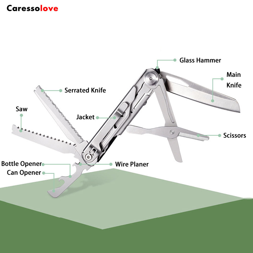Caressolove 9-in-1 Multitool Pocket Knife With Clip - EDC Multi Tool for Outdoor Adventures