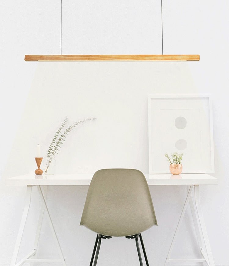 MIRODEMI® Natural Wood Linear Bar Chandelier - Modern LED Lighting for Dining Room & Kitchen