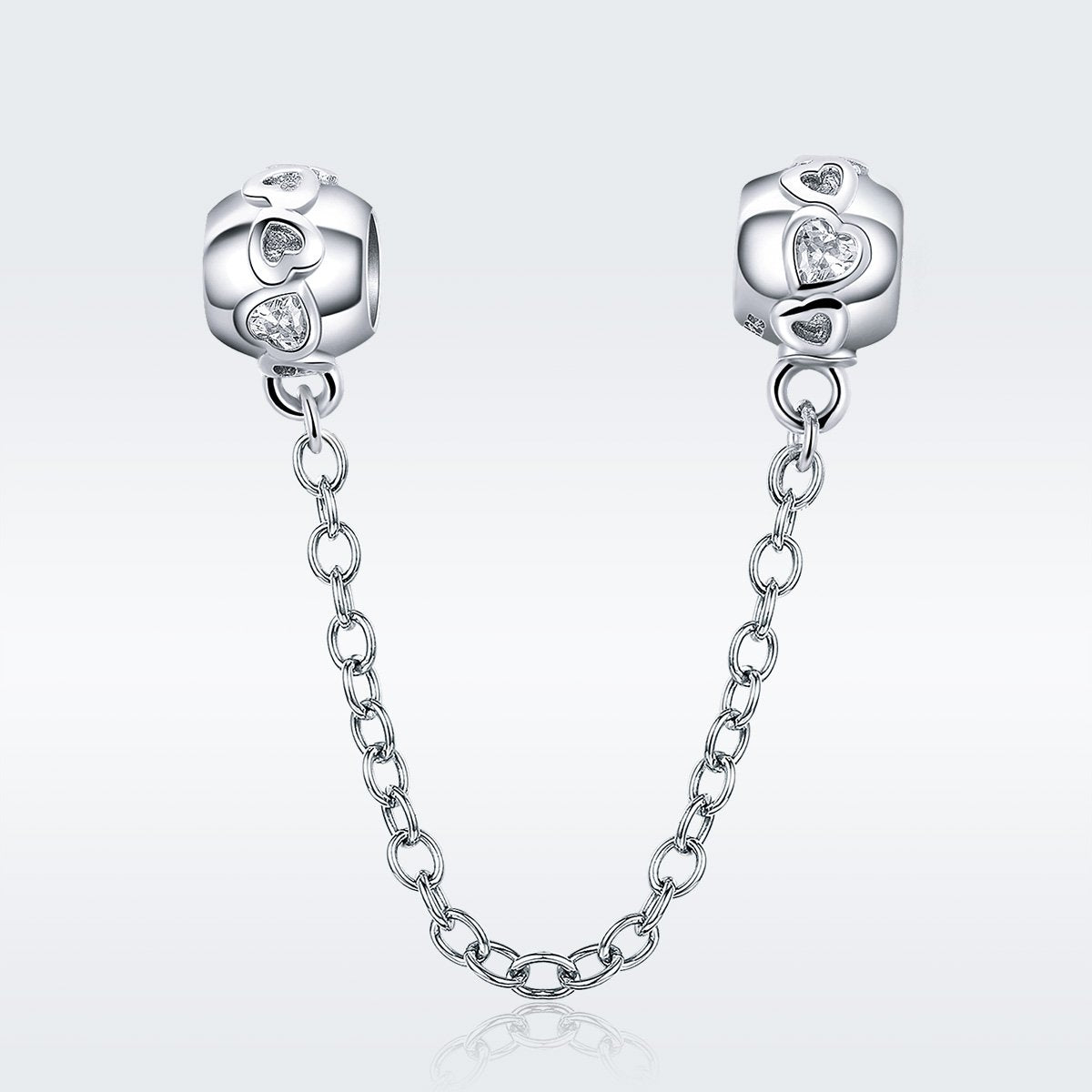 Sterling 925 Silver Heart Secure Chain Bead Pendant for Pandora & European Charm Bracelets