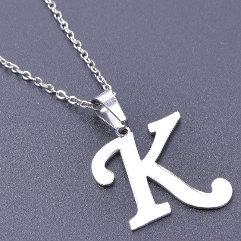 A-Z Initial Letters Pendant Necklace - Stainless Steel Unisex Jewelry Gift