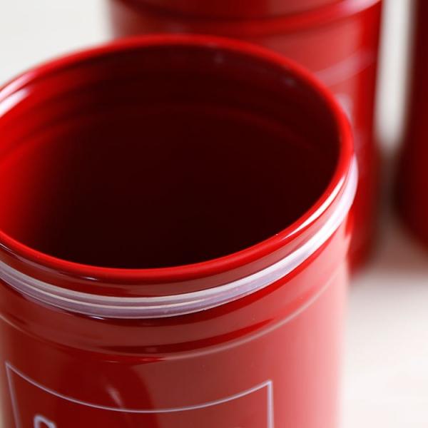 Set of 3 Metal Food Storage Tin Canisters for Coffee, Tea, and Sugar with Lid - Red