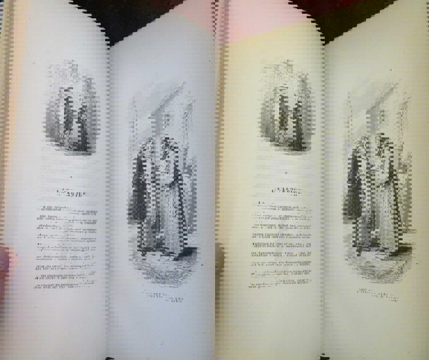 Sentimental Voyage by Laurence Sterne - 1850s French Illustrated Leather Book