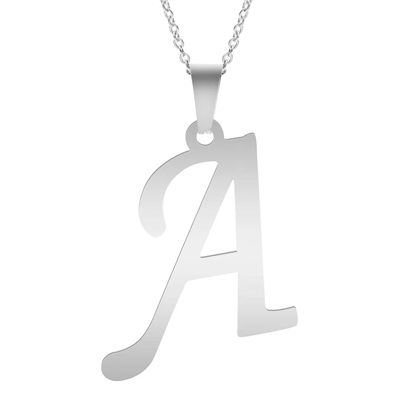 A-Z Initial Letters Pendant Necklace - Stainless Steel Unisex Jewelry Gift