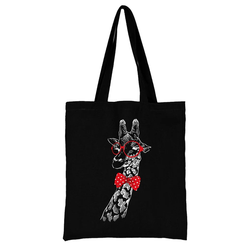 Women's Fashion Canvas Shopping Bag with White Picture Print - Large Capacity Reusable Tote Shoulder Bag