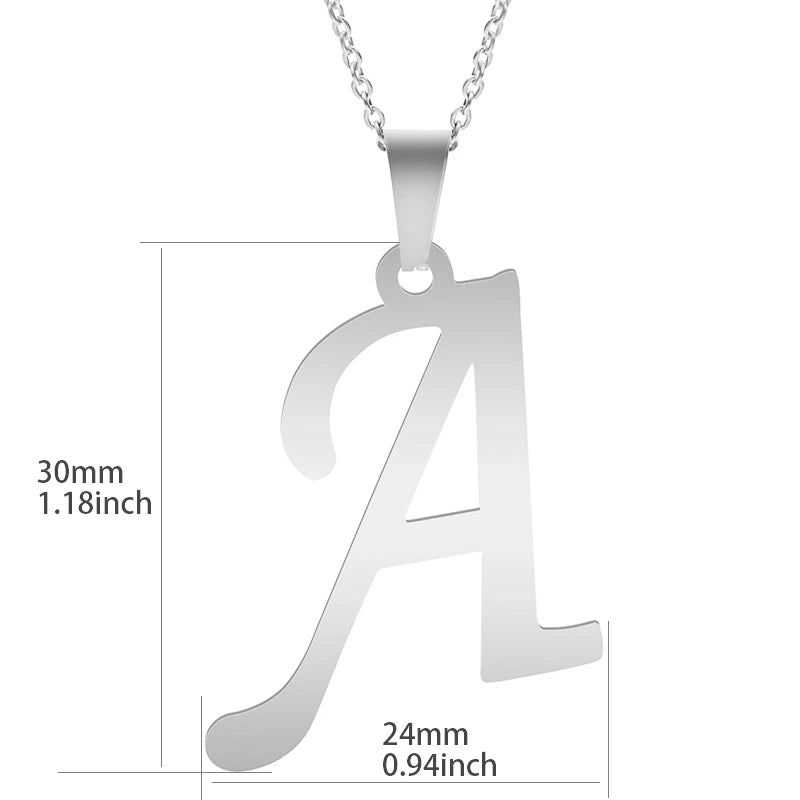 A-Z Initial Letters Pendant Necklace - Stainless Steel Unisex Jewelry Gift