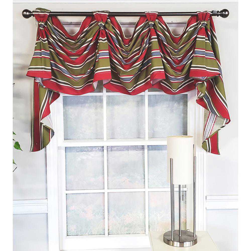 RLF Home Luxurious Modern Design Nigel Stripe Victory Swag 3-Scoop Window Valance 50 x 25