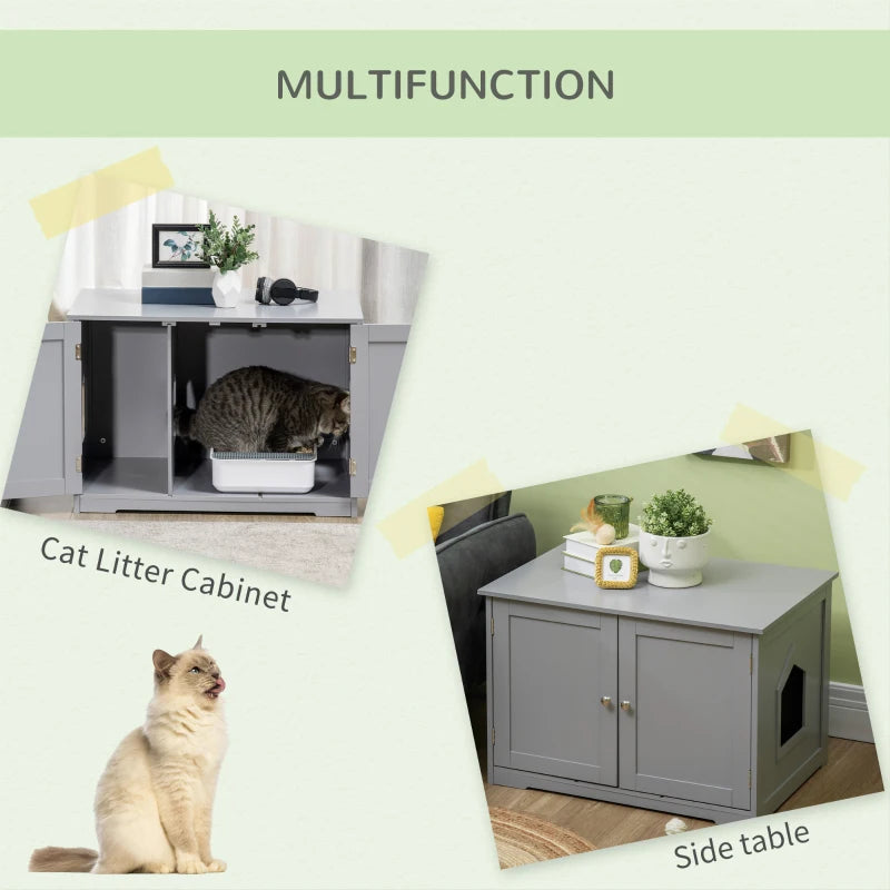 PawHut Adjustable Cat Litter Box Enclosure with Magnetic Doors, Multi-Functional Side Table for Indoor Use