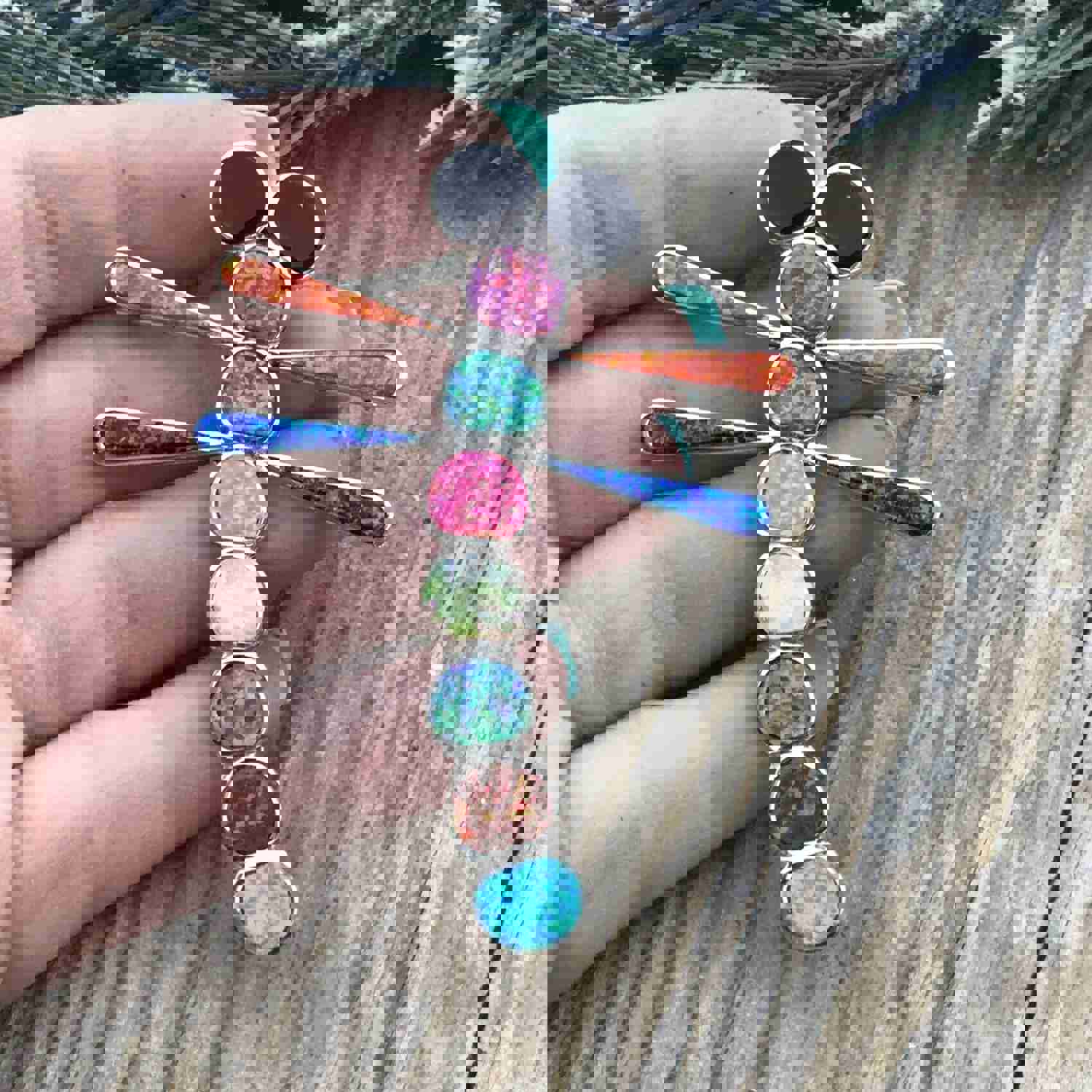 Navajo Sterling Silver & Multi Color Opal Stone Dragonfly Pendant Pin
