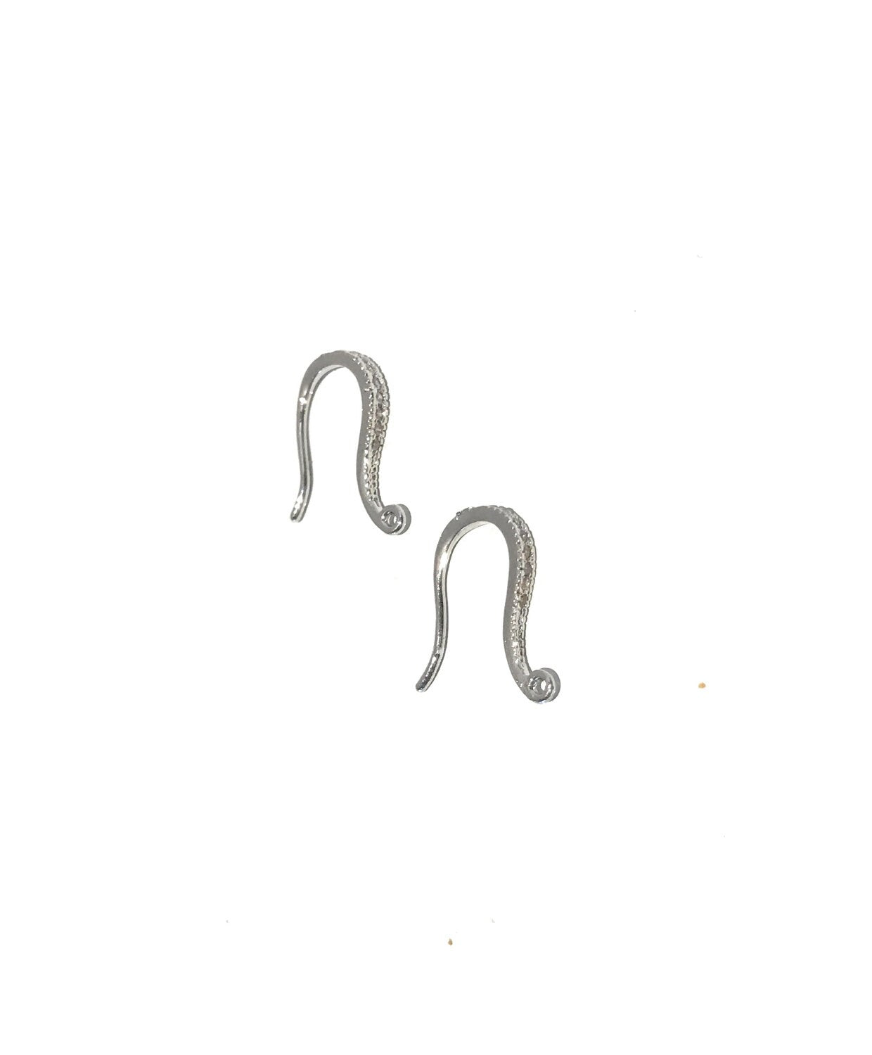 CZ Micro Pave Rhodium Plated Ear Wires - 1 Pair for DIY Jewelry Making