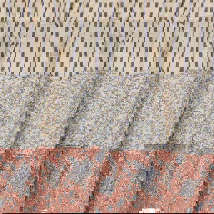 Kaila Blue Ticking Ruffled Valance - Layered Window Treatment by VHC Brands