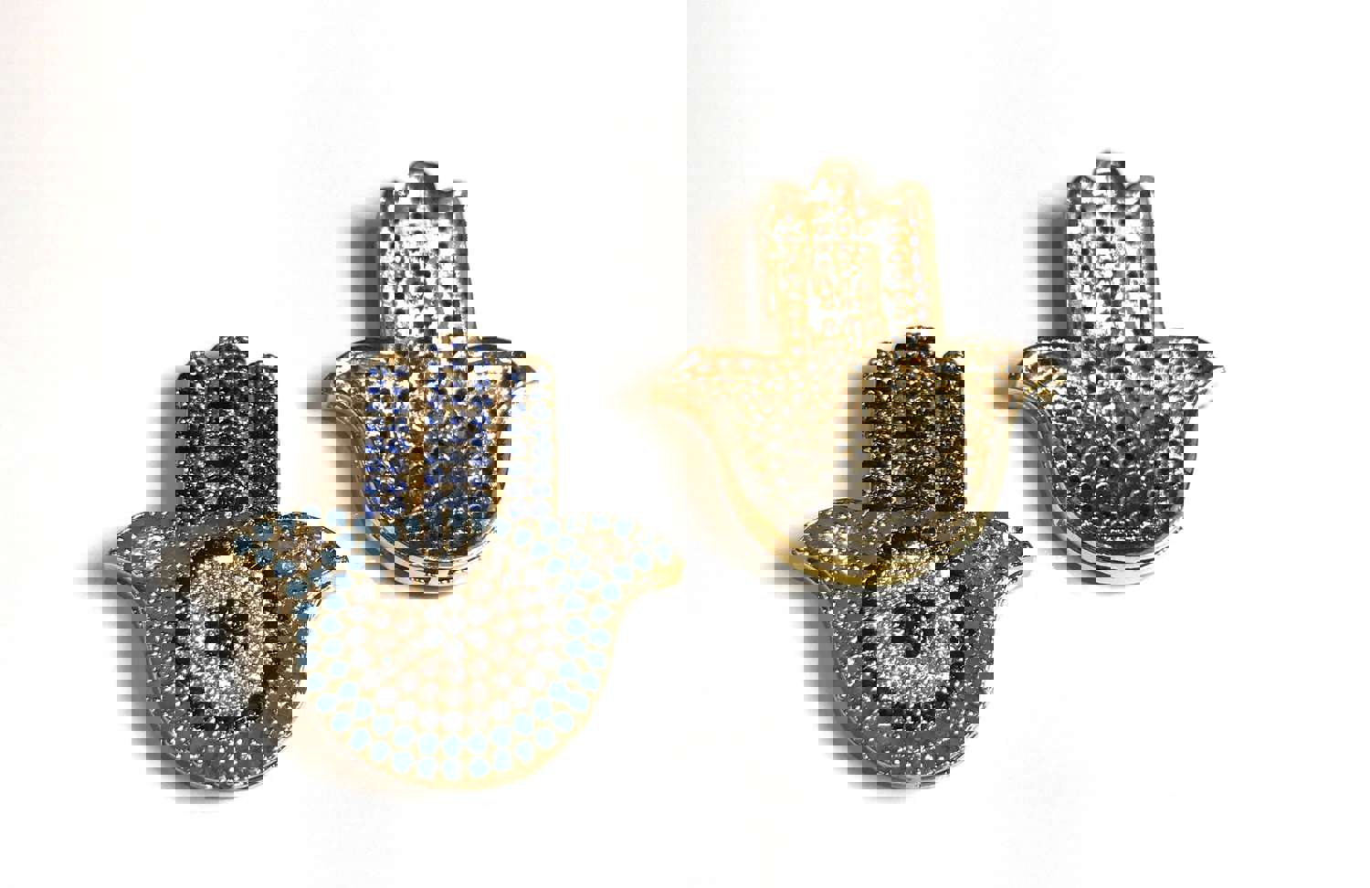 CZ Micro Pave Gold Plated Hamsa Hand Evil Eye Multi Strand Link Connector Jewelry Supplies