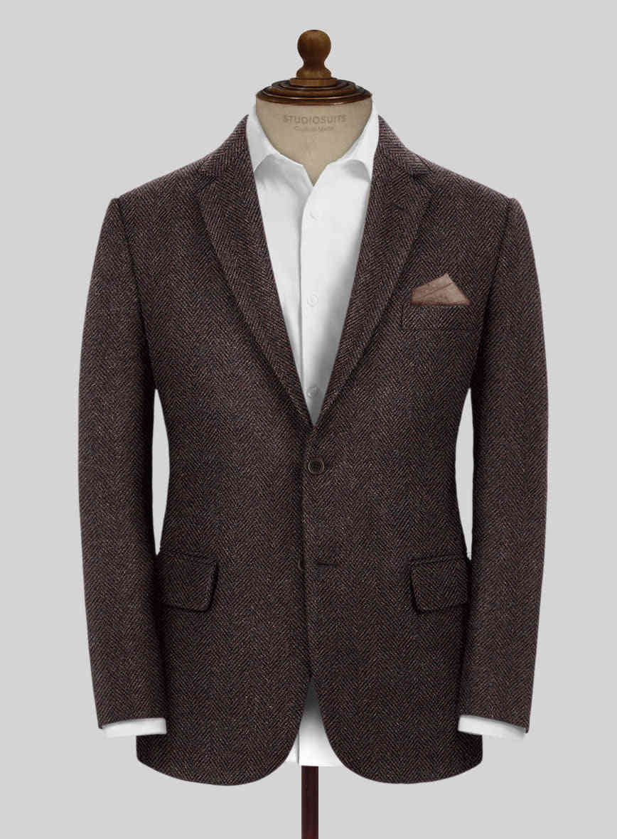 Italian Highlander Dark Wine Herringbone Tweed Suit