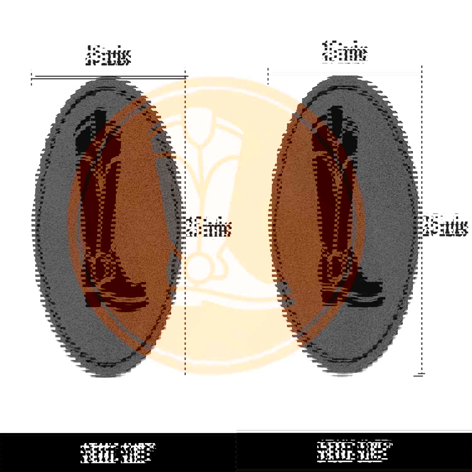 Cowboy Boot Western Round Iron-On Engraved Faux Leather Patch Applique - 2.5"