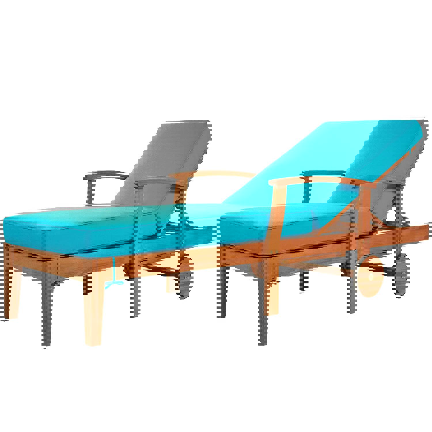 TOPMAX Outdoor Solid Wood 78.8 Chaise Lounge Patio Reclining Daybed with Cushion, Wheels and Sliding Cup Table - Set of 2