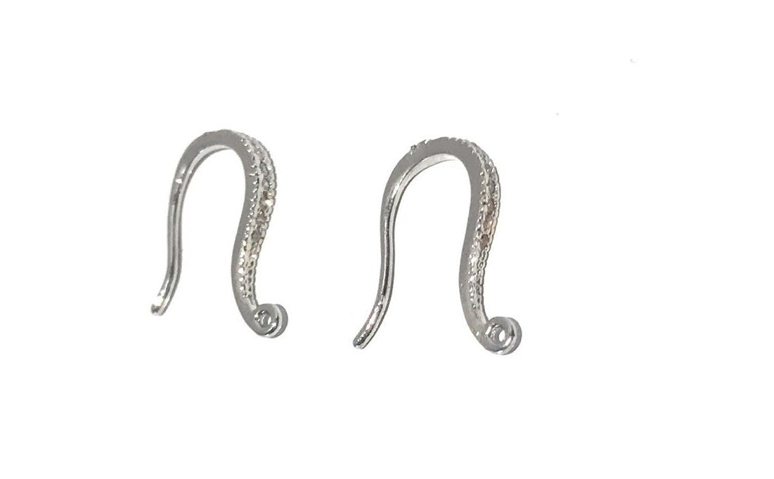 CZ Micro Pave Rhodium Plated Ear Wires - 1 Pair for DIY Jewelry Making