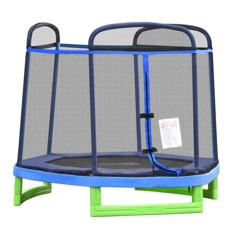 Outsunny 7FT Kids Trampoline with Safety Net Enclosure for Indoor/Outdoor Fun