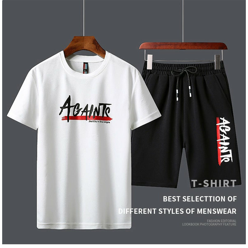 Men's Sportswear Tracksuit Two Piece Set - T-Shirt and Shorts for Running and Jogging