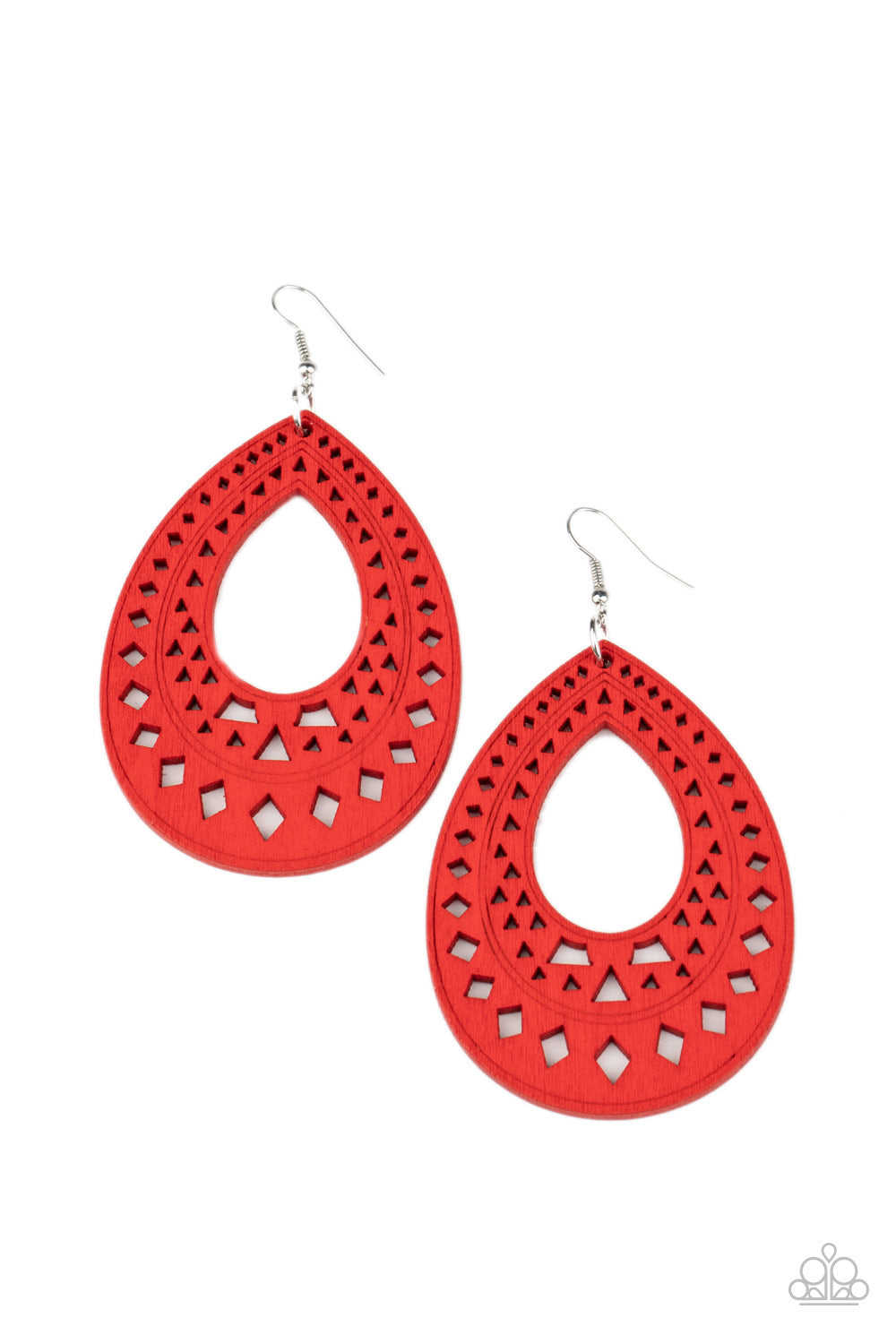 Belize Beauty - Red Tribal Inspired Wooden Earrings