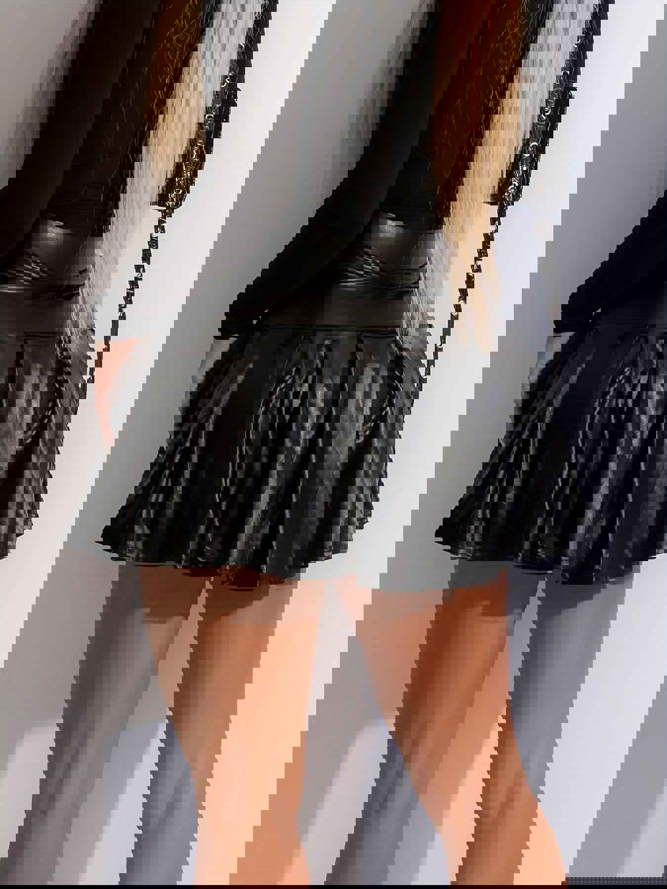 Faux Leather Ruffle Hem High Waist Skirt For Club & Party