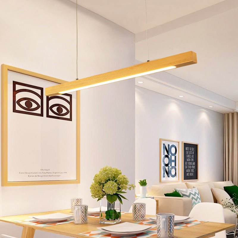 MIRODEMI® Natural Wood Linear Bar Chandelier - Modern LED Lighting for Dining Room & Kitchen