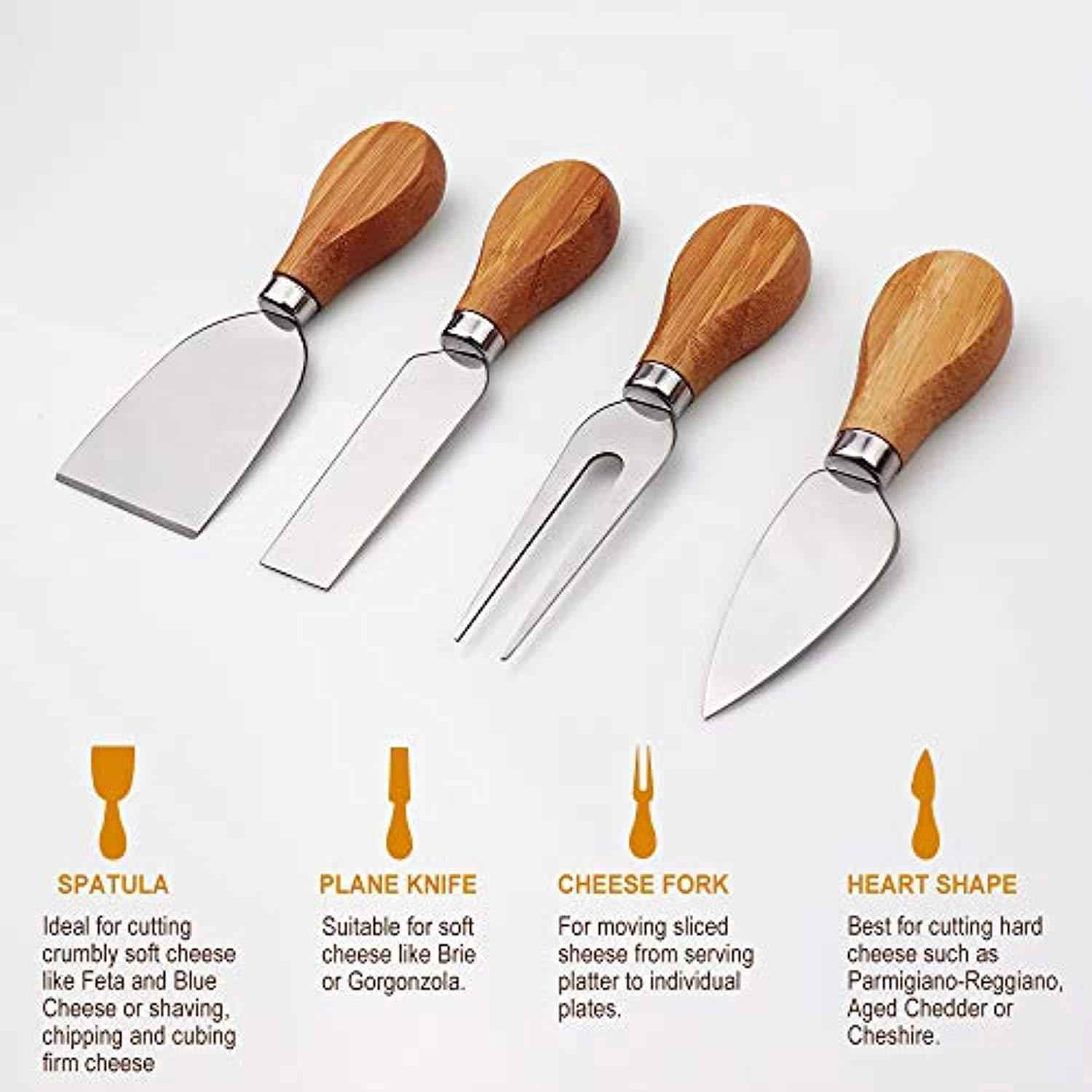 Bamboo Cheese Board Set with 4 Stainless Steel Knives - Perfect Gift for Christmas, Wedding, Birthday, and Anniversary
