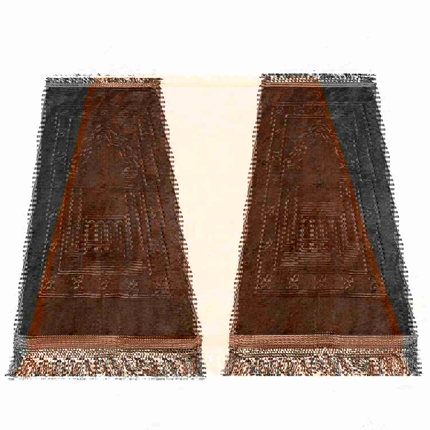 Lux Velvet Plush Light Brown Prayer Mat | Premium Turkish Prayer Rug